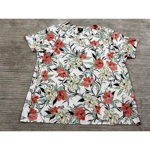 JM Collection Top Womens 3X Multicolor Floral Gold Outlines Short Sleeve Casual